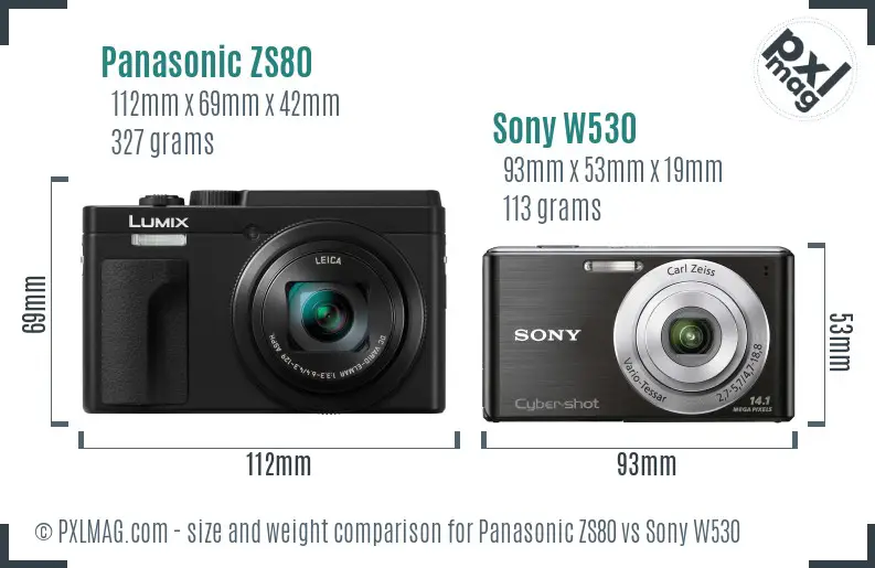 Panasonic ZS80 vs Sony W530 size comparison