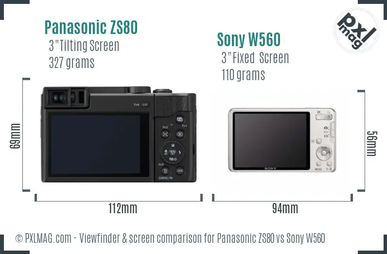 Panasonic ZS80 vs Sony W560 Screen and Viewfinder comparison