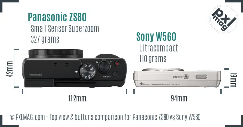 Panasonic ZS80 vs Sony W560 top view buttons comparison