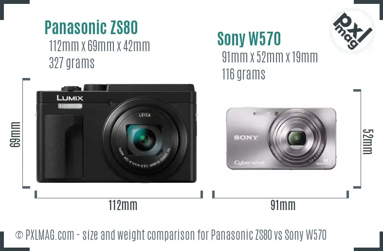 Panasonic ZS80 vs Sony W570 size comparison