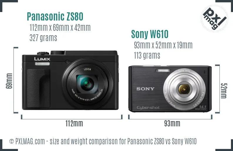 Panasonic ZS80 vs Sony W610 size comparison