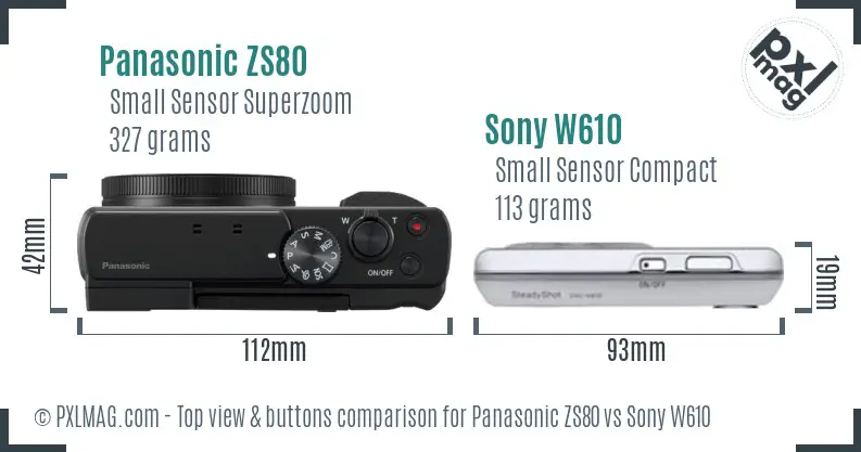 Panasonic ZS80 vs Sony W610 top view buttons comparison