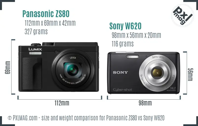 Panasonic ZS80 vs Sony W620 size comparison
