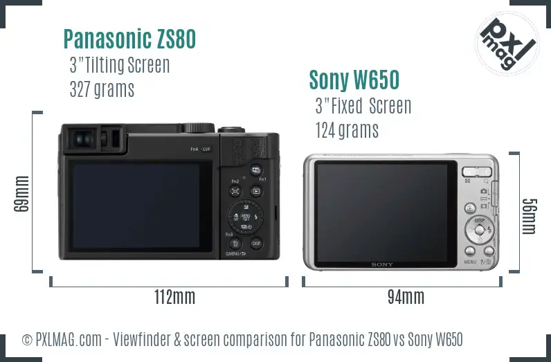 Panasonic ZS80 vs Sony W650 Screen and Viewfinder comparison