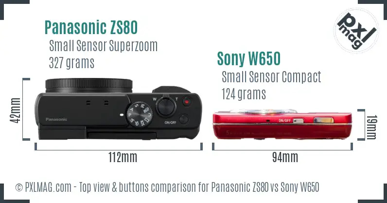 Panasonic ZS80 vs Sony W650 top view buttons comparison