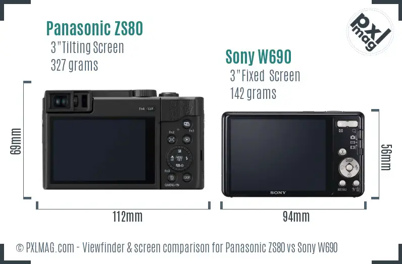 Panasonic ZS80 vs Sony W690 Screen and Viewfinder comparison