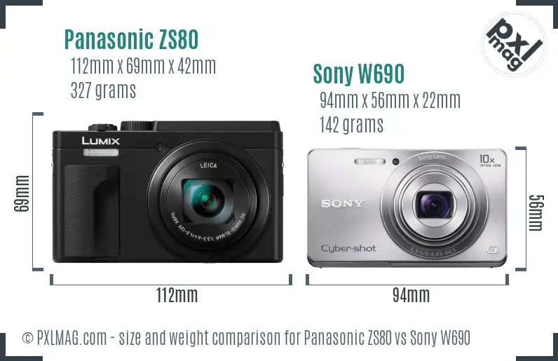 Panasonic ZS80 vs Sony W690 size comparison