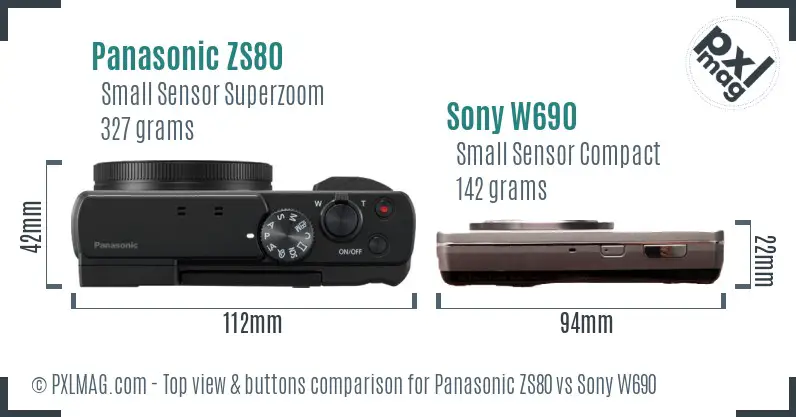 Panasonic ZS80 vs Sony W690 top view buttons comparison