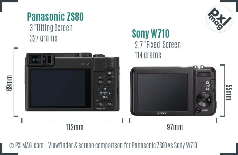 Panasonic ZS80 vs Sony W710 Screen and Viewfinder comparison
