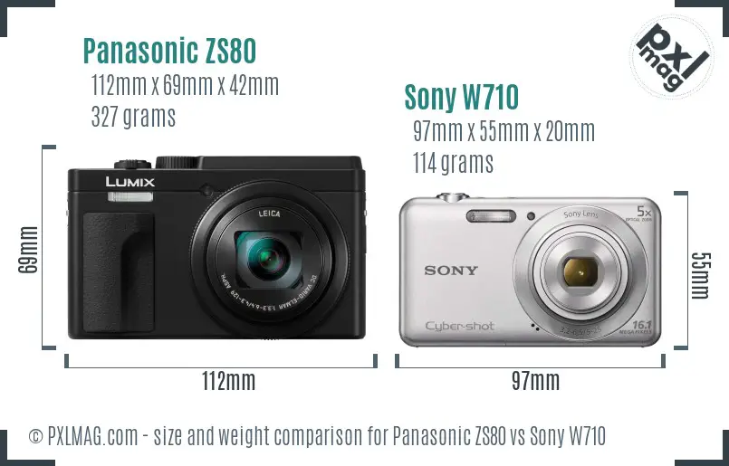 Panasonic ZS80 vs Sony W710 size comparison