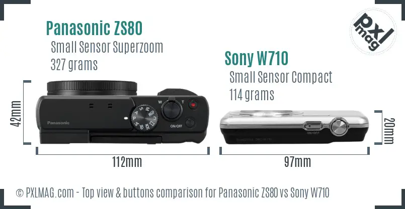 Panasonic ZS80 vs Sony W710 top view buttons comparison