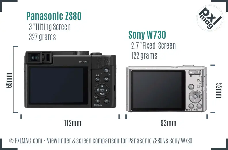 Panasonic ZS80 vs Sony W730 Screen and Viewfinder comparison