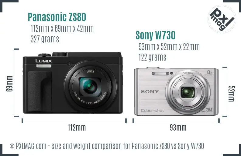 Panasonic ZS80 vs Sony W730 size comparison