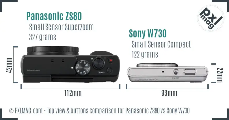 Panasonic ZS80 vs Sony W730 top view buttons comparison