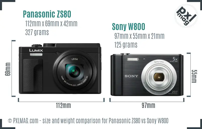 Panasonic ZS80 vs Sony W800 size comparison