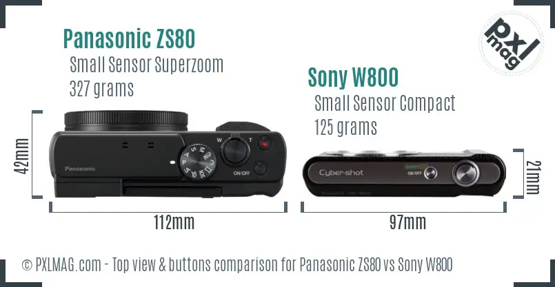 Panasonic ZS80 vs Sony W800 top view buttons comparison