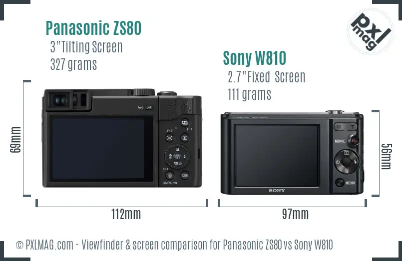 Panasonic ZS80 vs Sony W810 Screen and Viewfinder comparison