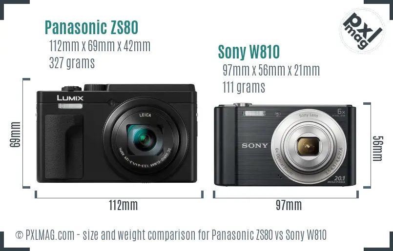 Panasonic ZS80 vs Sony W810 size comparison