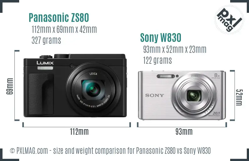 Panasonic ZS80 vs Sony W830 size comparison