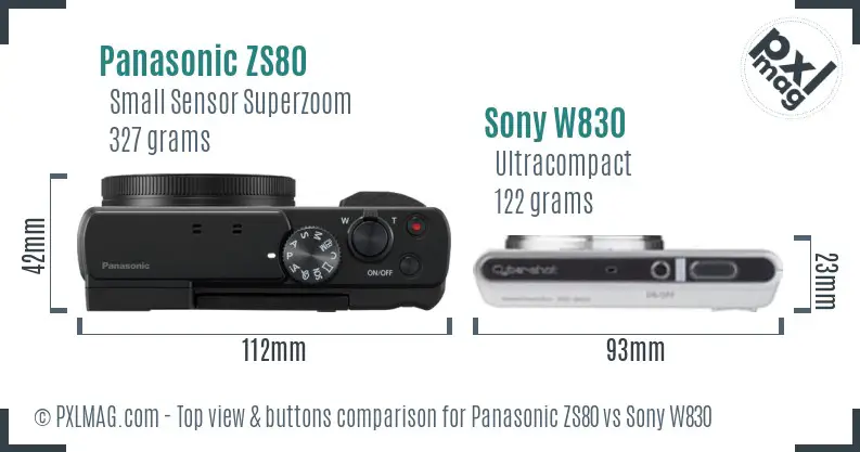 Panasonic ZS80 vs Sony W830 top view buttons comparison