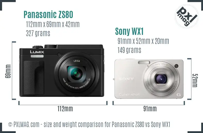 Panasonic ZS80 vs Sony WX1 size comparison