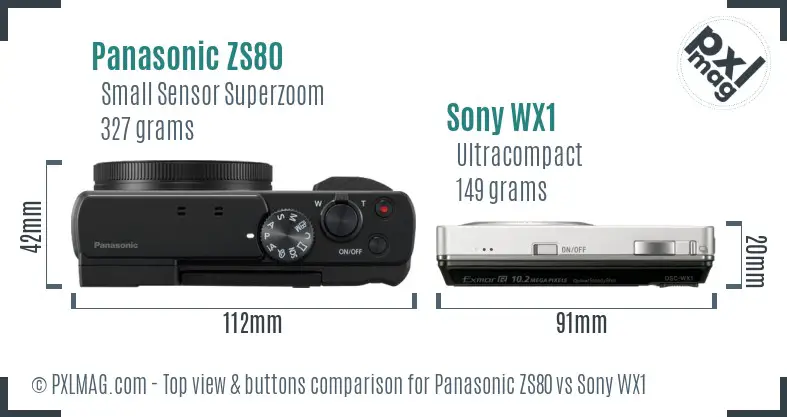 Panasonic ZS80 vs Sony WX1 top view buttons comparison