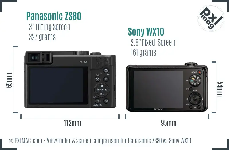 Panasonic ZS80 vs Sony WX10 Screen and Viewfinder comparison