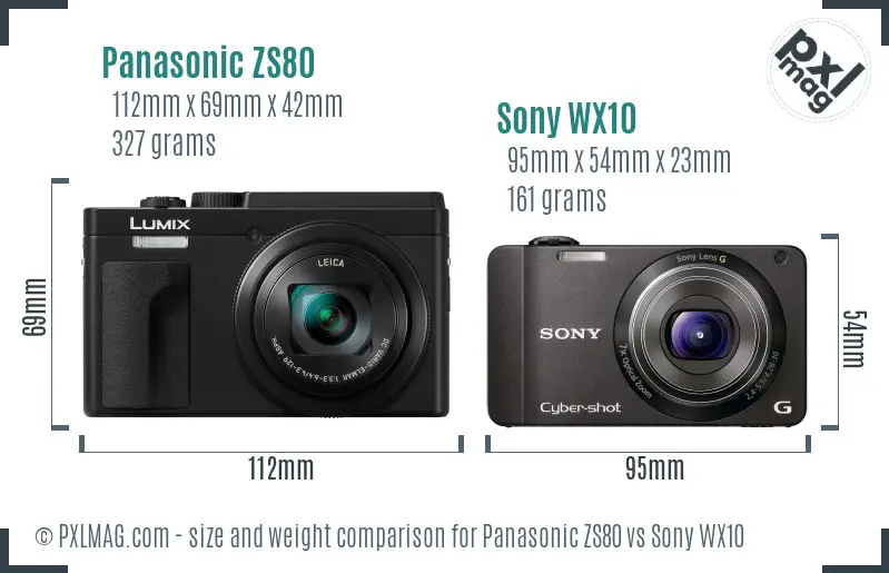 Panasonic ZS80 vs Sony WX10 size comparison