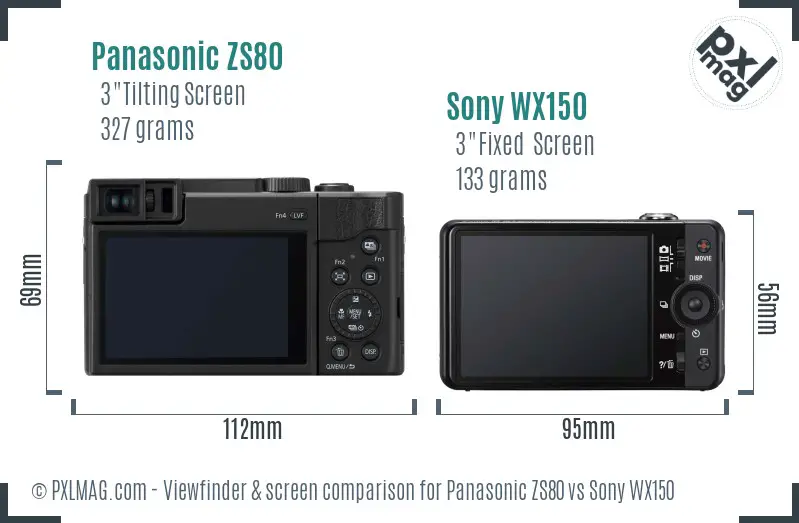 Panasonic ZS80 vs Sony WX150 Screen and Viewfinder comparison