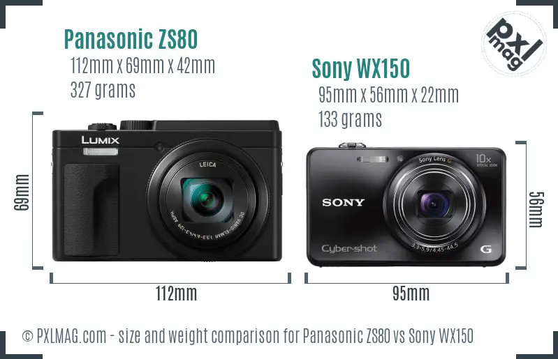 Panasonic ZS80 vs Sony WX150 size comparison