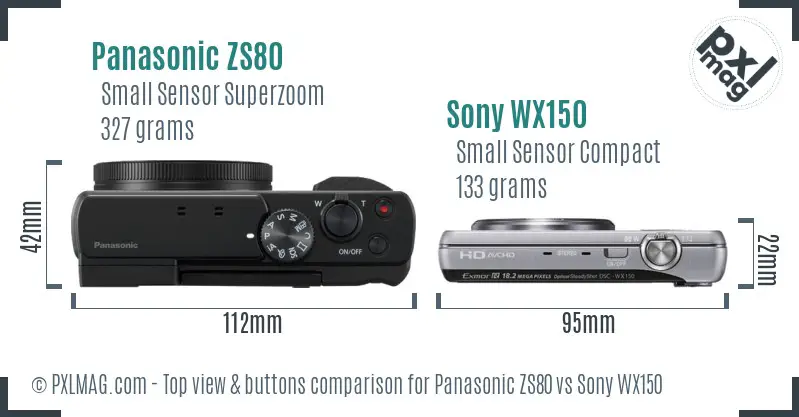 Panasonic ZS80 vs Sony WX150 top view buttons comparison