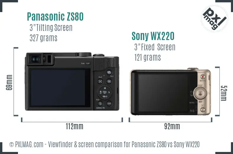 Panasonic ZS80 vs Sony WX220 Screen and Viewfinder comparison