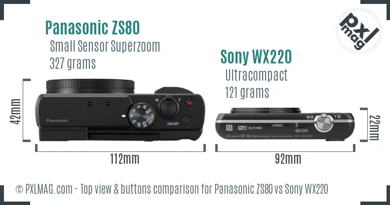 Panasonic ZS80 vs Sony WX220 top view buttons comparison