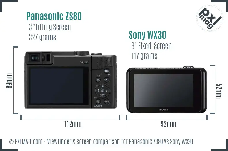 Panasonic ZS80 vs Sony WX30 Screen and Viewfinder comparison