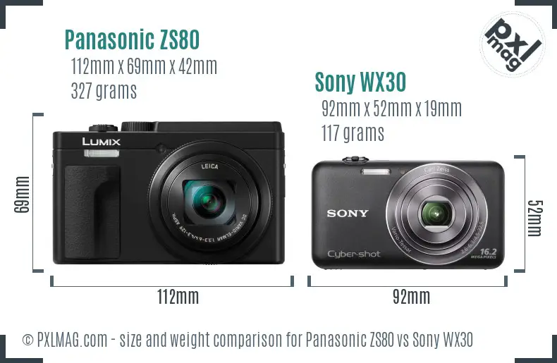 Panasonic ZS80 vs Sony WX30 size comparison