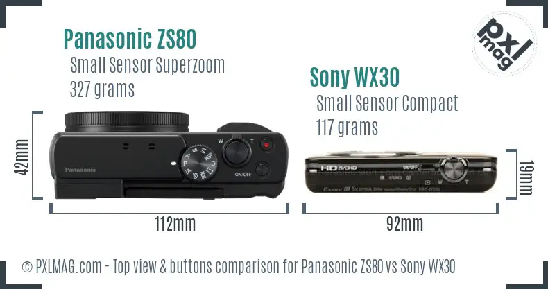 Panasonic ZS80 vs Sony WX30 top view buttons comparison