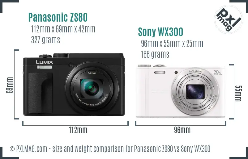Panasonic ZS80 vs Sony WX300 size comparison