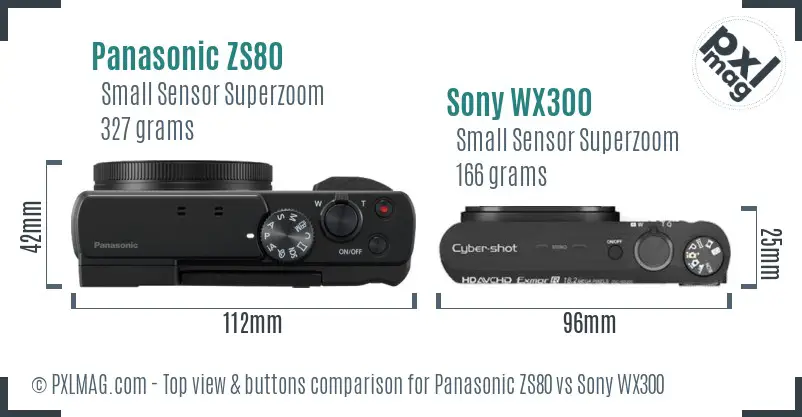 Panasonic ZS80 vs Sony WX300 top view buttons comparison