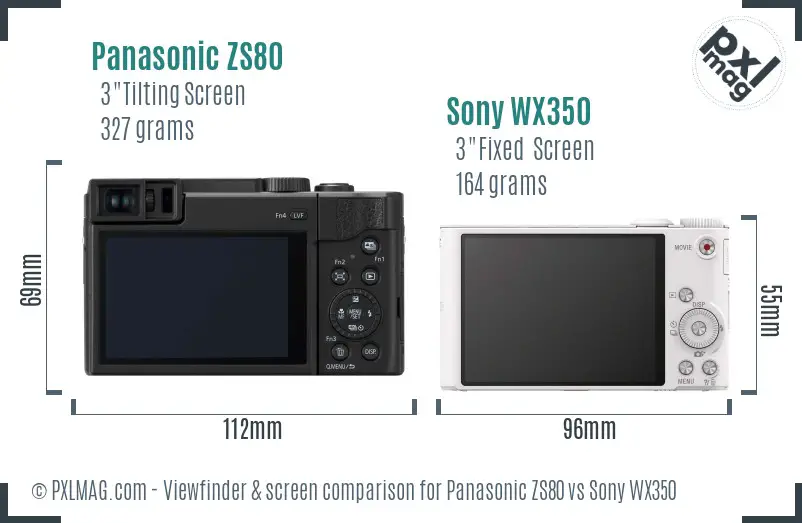 Panasonic ZS80 vs Sony WX350 Screen and Viewfinder comparison