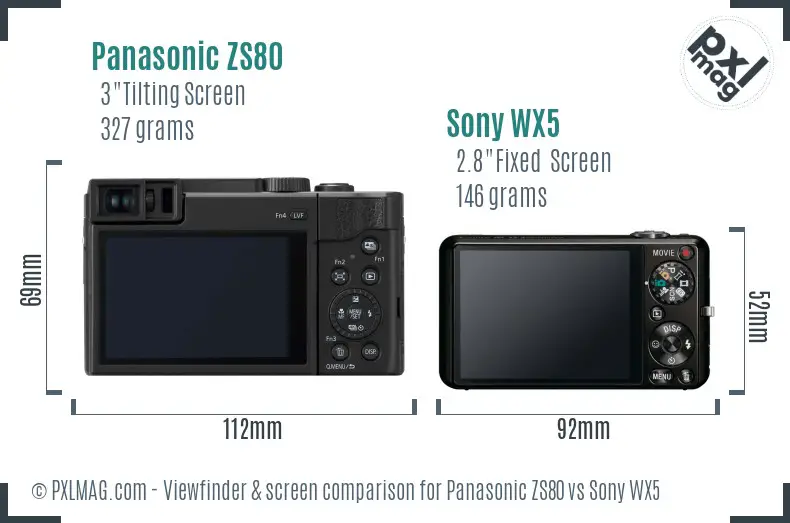 Panasonic ZS80 vs Sony WX5 Screen and Viewfinder comparison