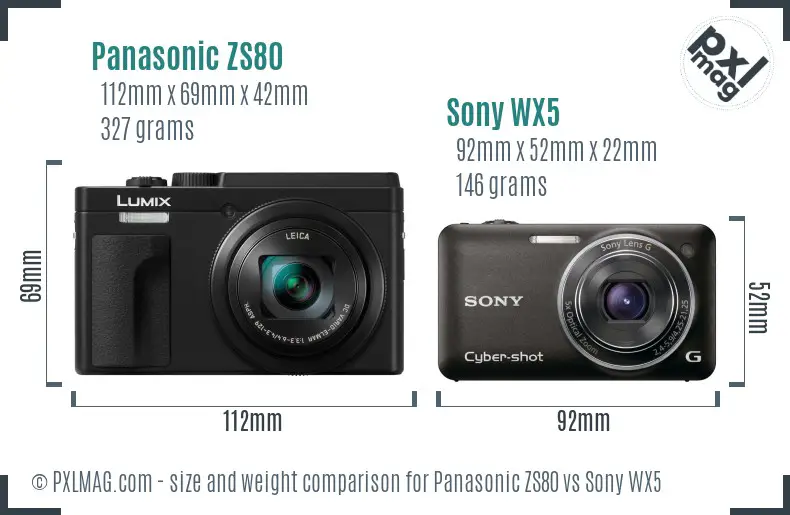 Panasonic ZS80 vs Sony WX5 size comparison