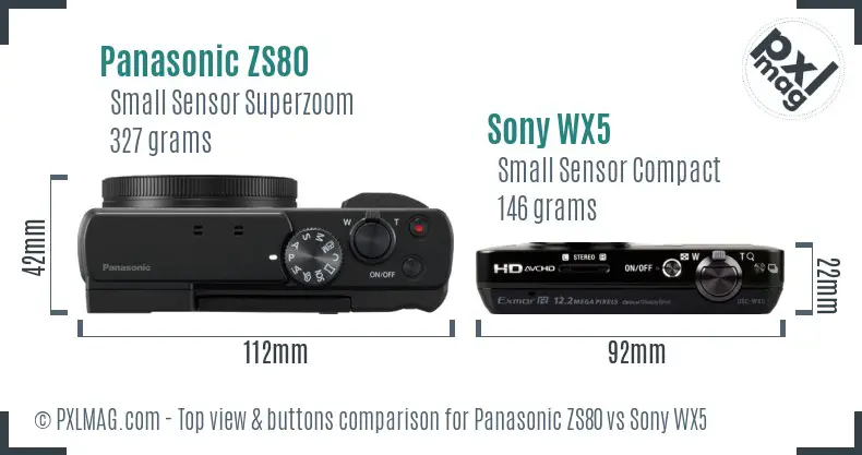Panasonic ZS80 vs Sony WX5 top view buttons comparison