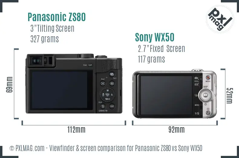 Panasonic ZS80 vs Sony WX50 Screen and Viewfinder comparison