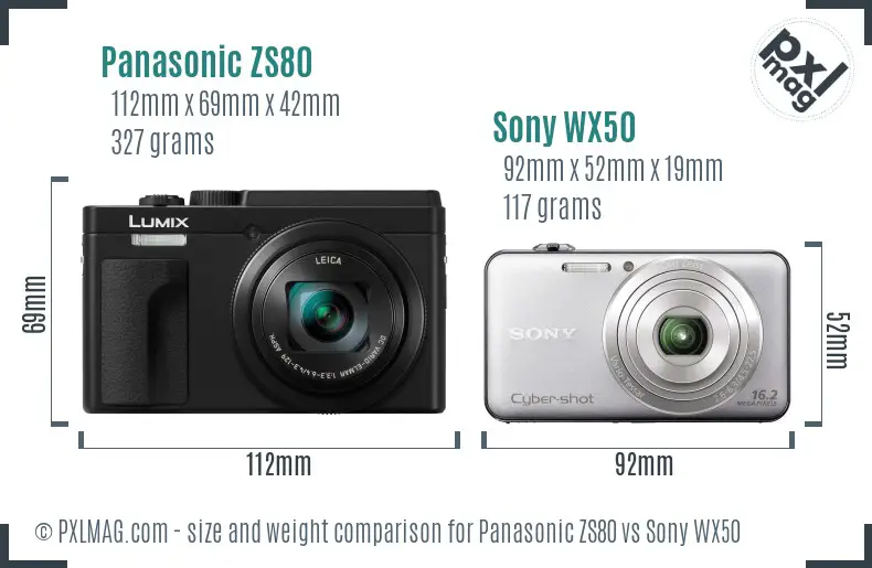 Panasonic ZS80 vs Sony WX50 size comparison