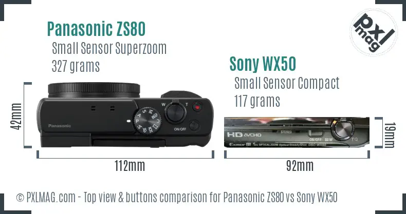 Panasonic ZS80 vs Sony WX50 top view buttons comparison