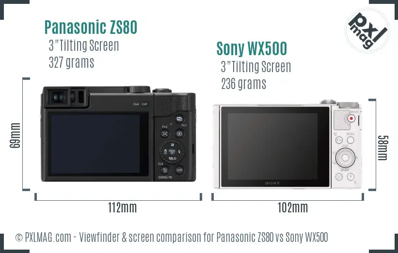 Panasonic ZS80 vs Sony WX500 Screen and Viewfinder comparison