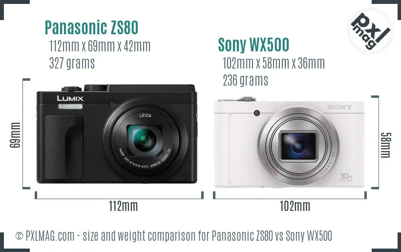 Panasonic ZS80 vs Sony WX500 size comparison