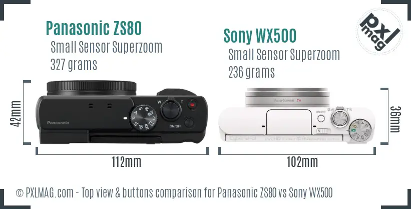 Panasonic ZS80 vs Sony WX500 top view buttons comparison