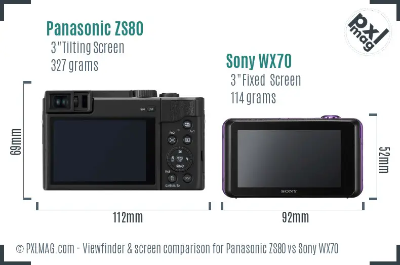 Panasonic ZS80 vs Sony WX70 Screen and Viewfinder comparison