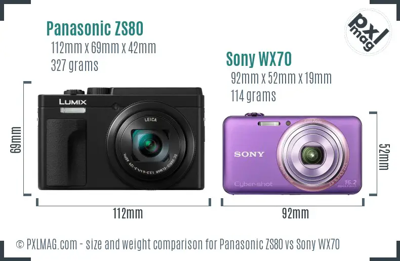 Panasonic ZS80 vs Sony WX70 size comparison